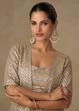 Nayoora silver georgette set, sequined cropped blouse with matching embellished shrug