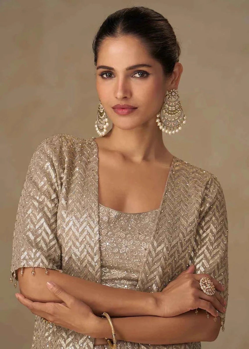 Nayoora Silver Georgette Handwork Indo - Western Palazzo Set - Nayoora