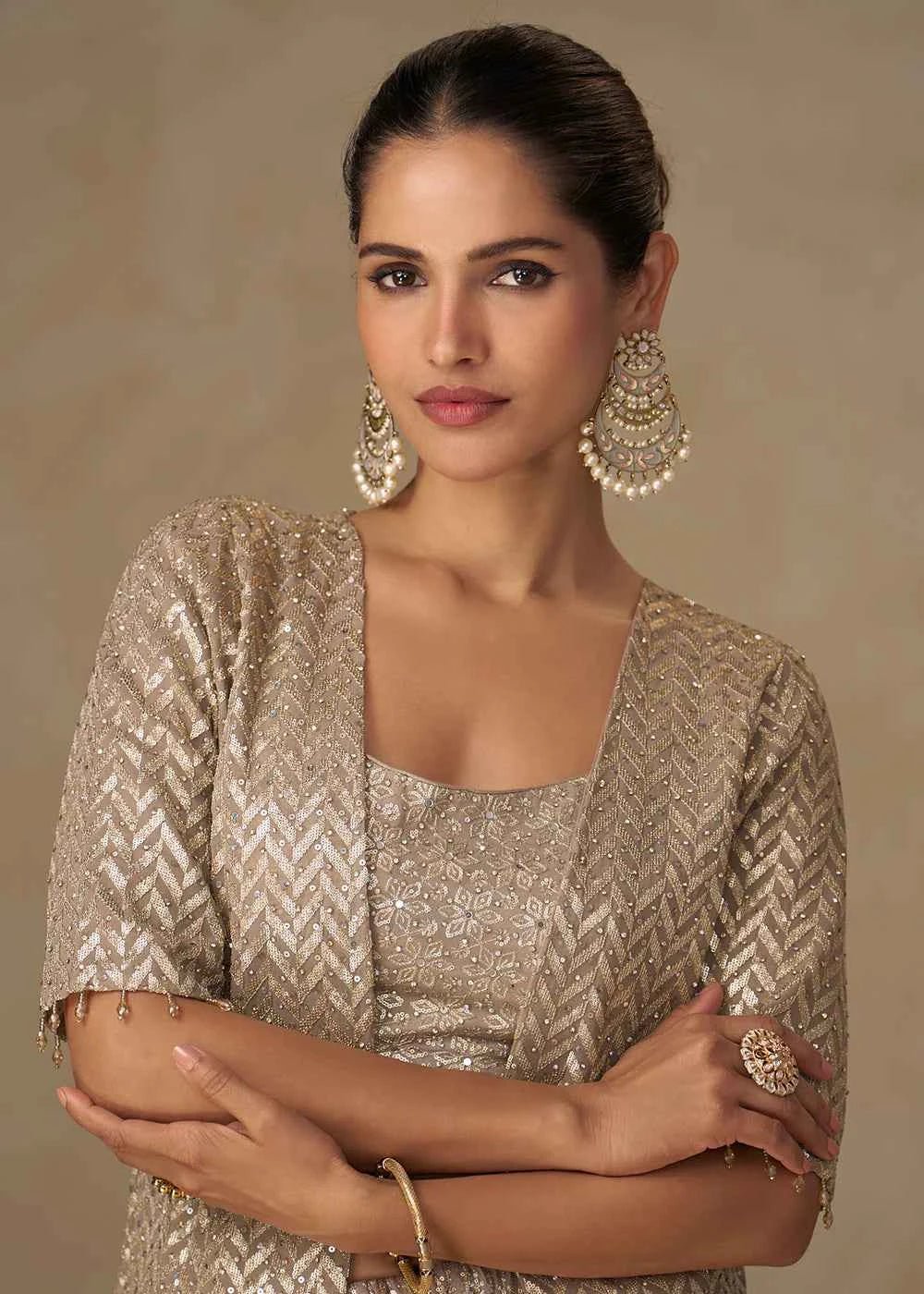 Nayoora Silver Georgette Handwork Indo - Western Palazzo Set - Nayoora