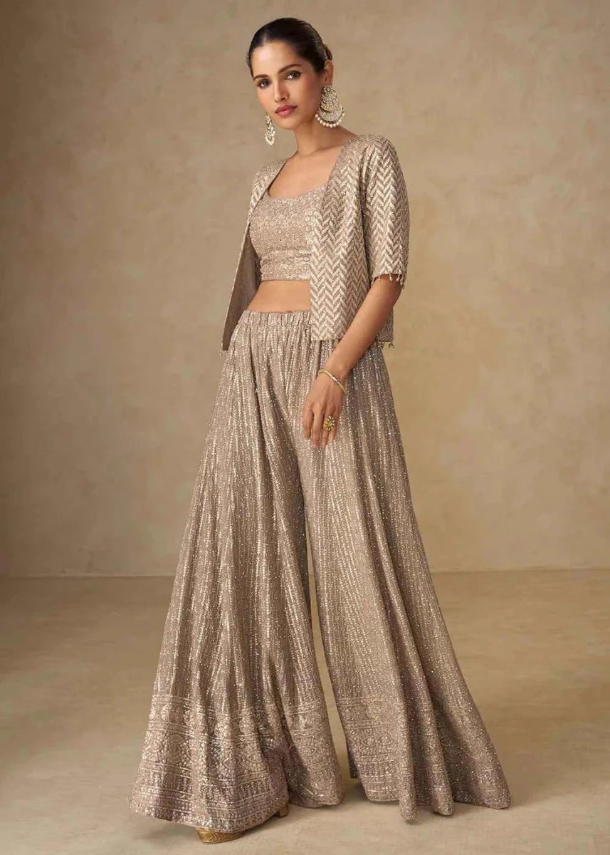 Nayoora Silver Georgette Handwork Indo - Western Palazzo Set - Nayoora