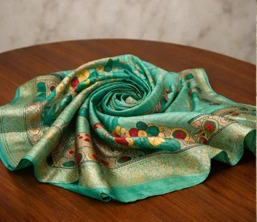 Nayoora Teal Green Kalamkari Art Silk Designer Saree - Nayoora