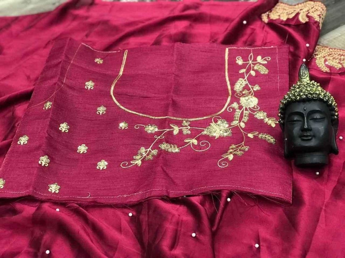 Nayoora Wine Rangoli Silk Saree – Zari & Sequin Cutwork Border - Nayoora