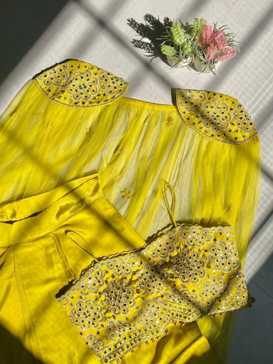 Nayoora Yellow Chinnon Sequins Dhoti Co - Ord Set - Nayoora