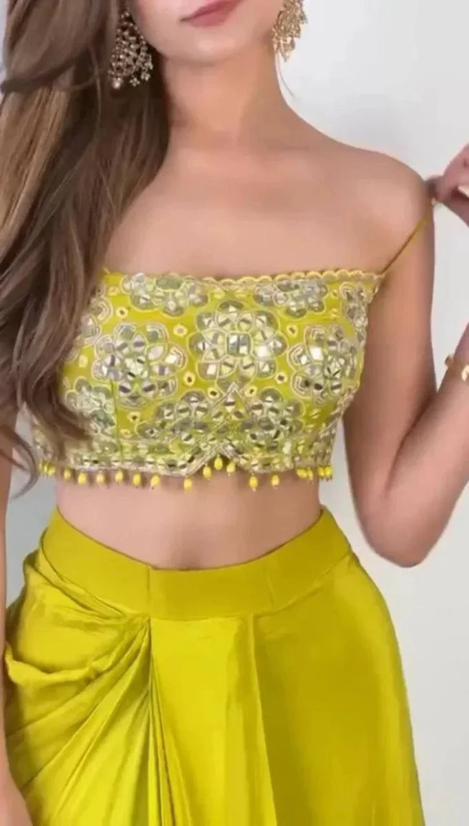 Nayoora Yellow Chinnon Sequins Dhoti Co - Ord Set - Nayoora