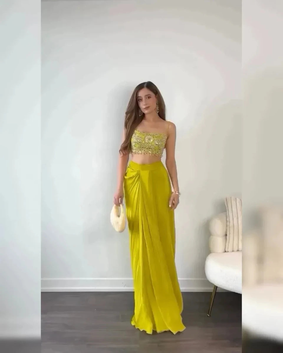 Nayoora Yellow Chinnon Sequins Dhoti Co - Ord Set - Nayoora