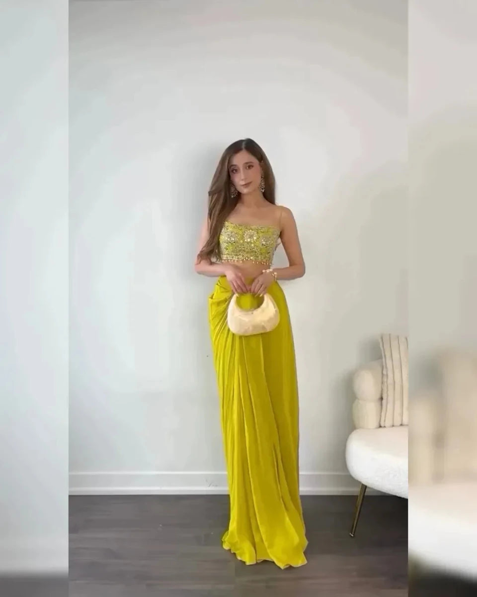 Nayoora Yellow Chinnon Sequins Dhoti Co - Ord Set - Nayoora