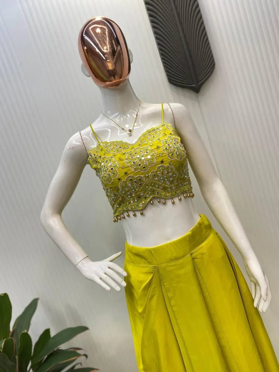 Nayoora Yellow Chinnon Sequins Dhoti Co - Ord Set - Nayoora