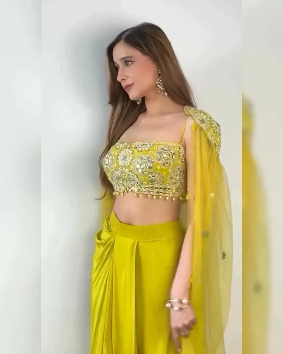 Nayoora Yellow Chinnon Sequins Dhoti Co - Ord Set - Nayoora