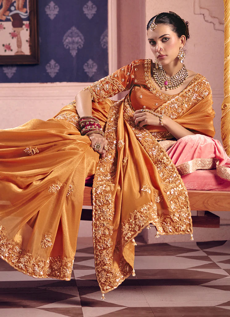 Nayoora Sunehri Tarang Embroidered Tissue Saree