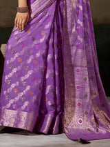 Nayoora Orchid Purple Khaddi Georgette Hand-Dyed Meenakari Saree