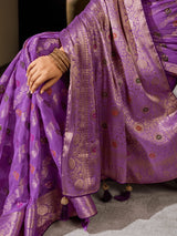 Nayoora Orchid Purple Khaddi Georgette Hand-Dyed Meenakari Saree