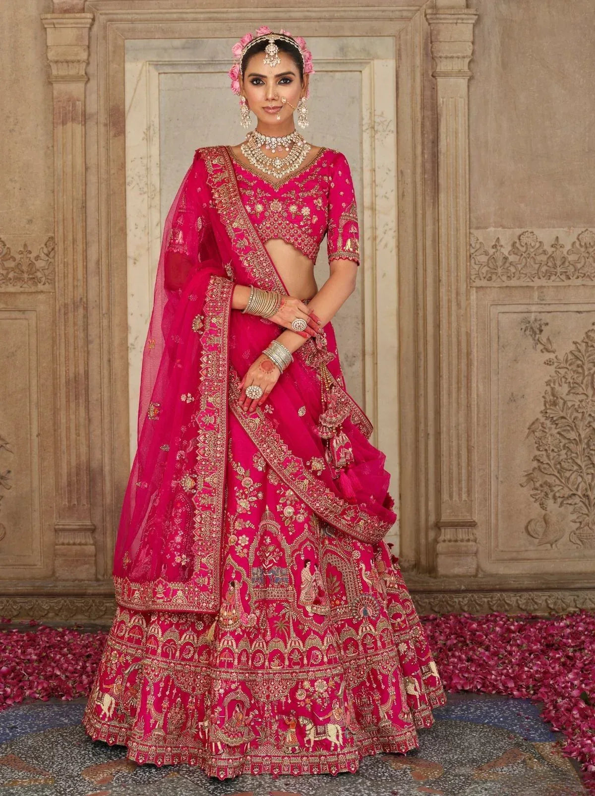 Nayoora Luxe Royal Rani Pink Khatli Handwork Bridal Silk Lehenga - Nayoora
