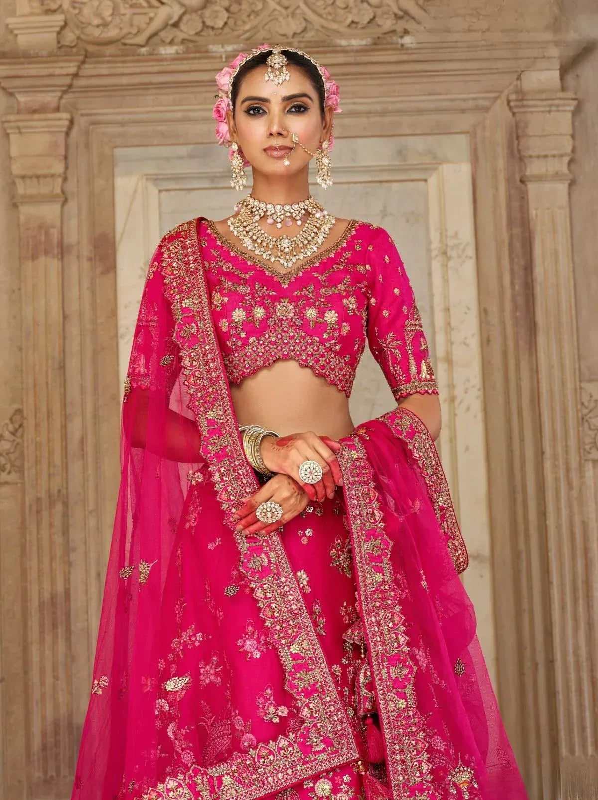 Nayoora Luxe Royal Rani Pink Khatli Handwork Bridal Silk Lehenga - Nayoora