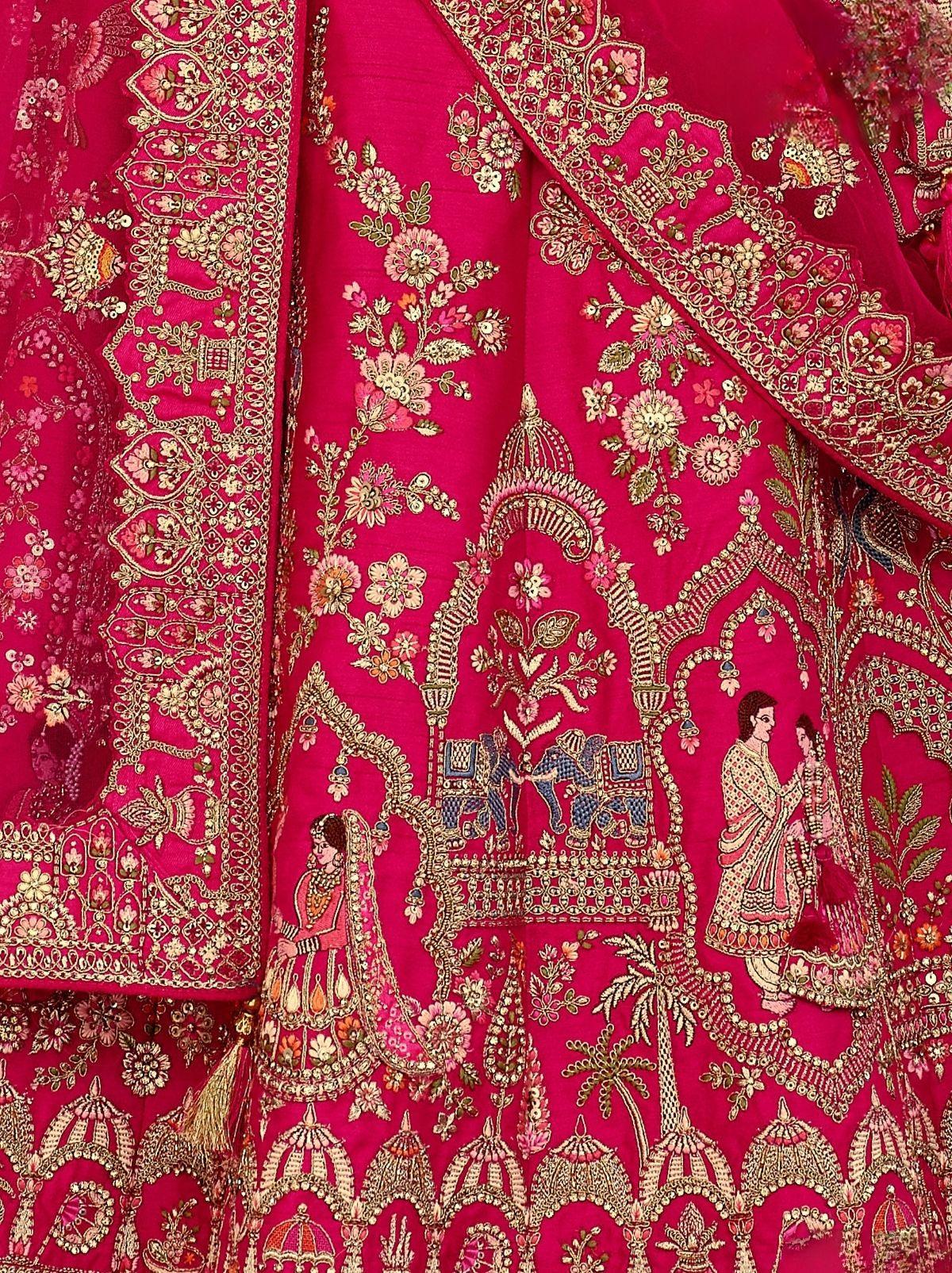 Nayoora Luxe Royal Rani Pink Khatli Handwork Bridal Silk Lehenga - Nayoora