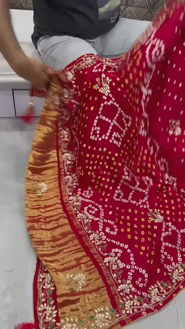Nayoora Hand Bandhani Pure Gajji Silk Saree