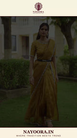 Nayoora Antique Gold Two-Tone Satin Silk Embroidered Saree