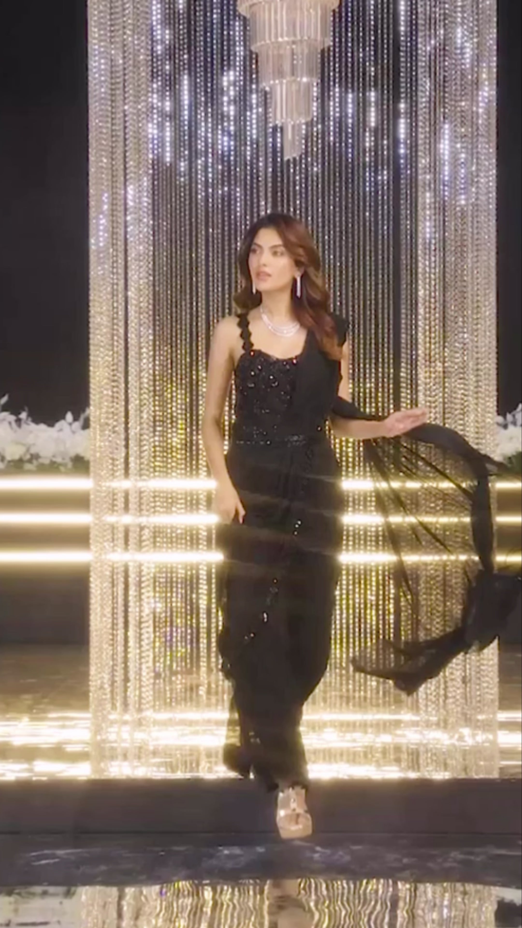 Nayoora Black Embroidered Net Cocktail Saree Gown