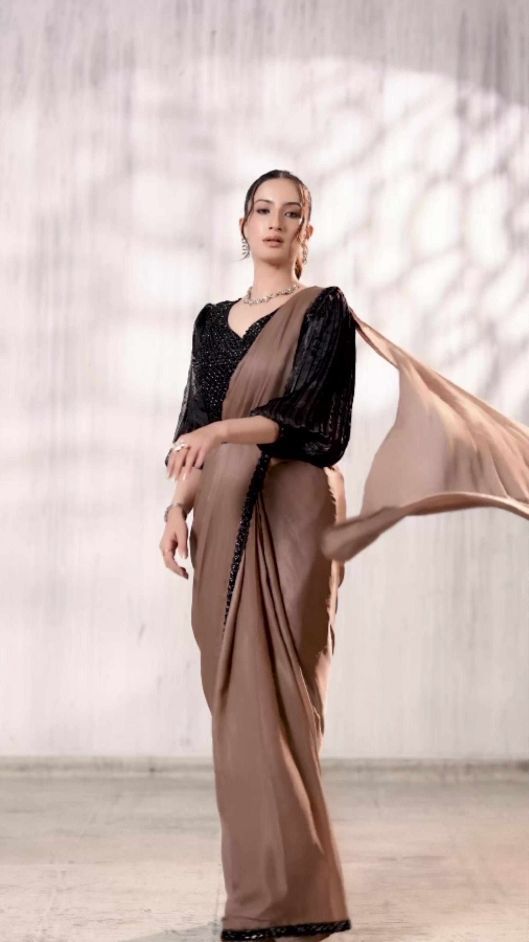 Nayoora Satin Silk Ready-to-Wear Ruffle Saree