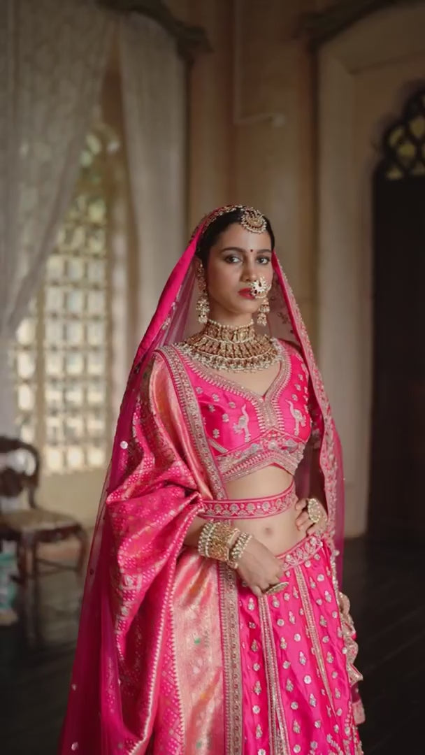 Nayoora Royale Rani Pink Heritage Silk Bridal Lehenga