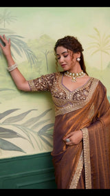 Nayoora Sheen Rise Mauve Brown Metallic Embroidered Saree