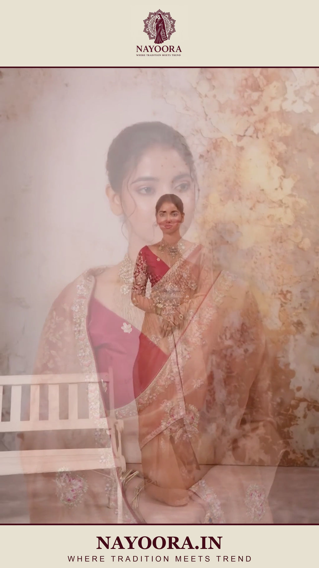 Nayoora Dusty Rose Metallic Tissue Pita Zari Embroidered Saree