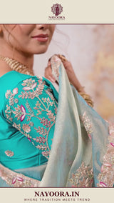 Nayoora Powder Blue Metallic Tissue Pita Zari Embroidered Saree