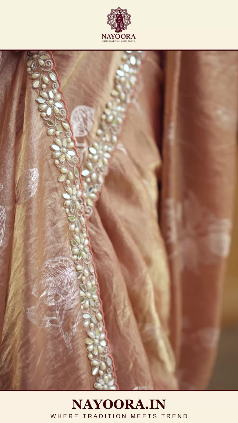 Nayoora Rosewood Blush Traditional Foil Two-Tone Satin Silk Saree