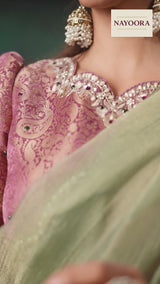 Nayoora Sage Green Organza Satin Saree with Embroidered Blouse