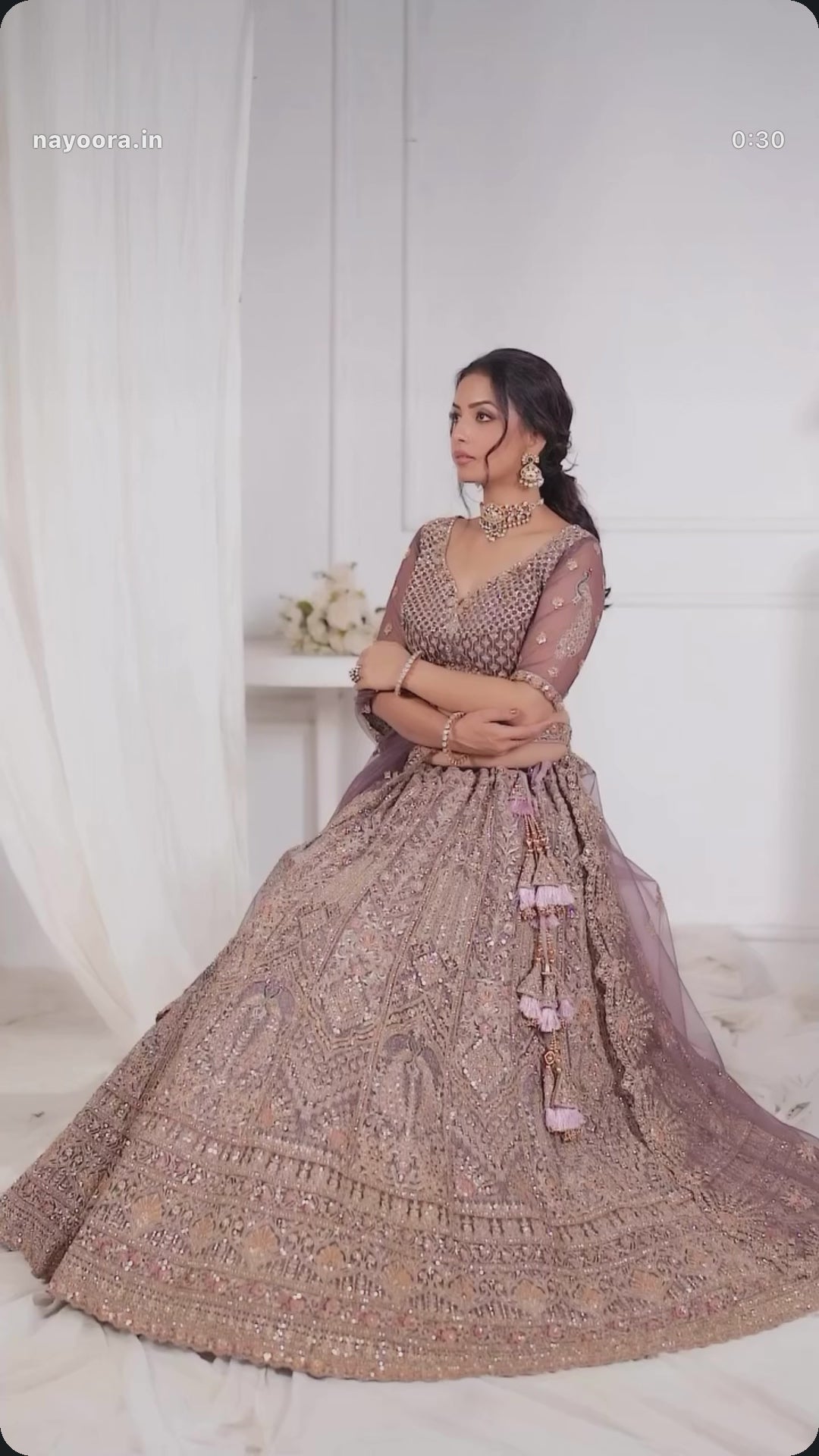 Nayoora Royal Purple Bridal Soft Net Lehenga – Heavy Paisley & Peacock Embroidery