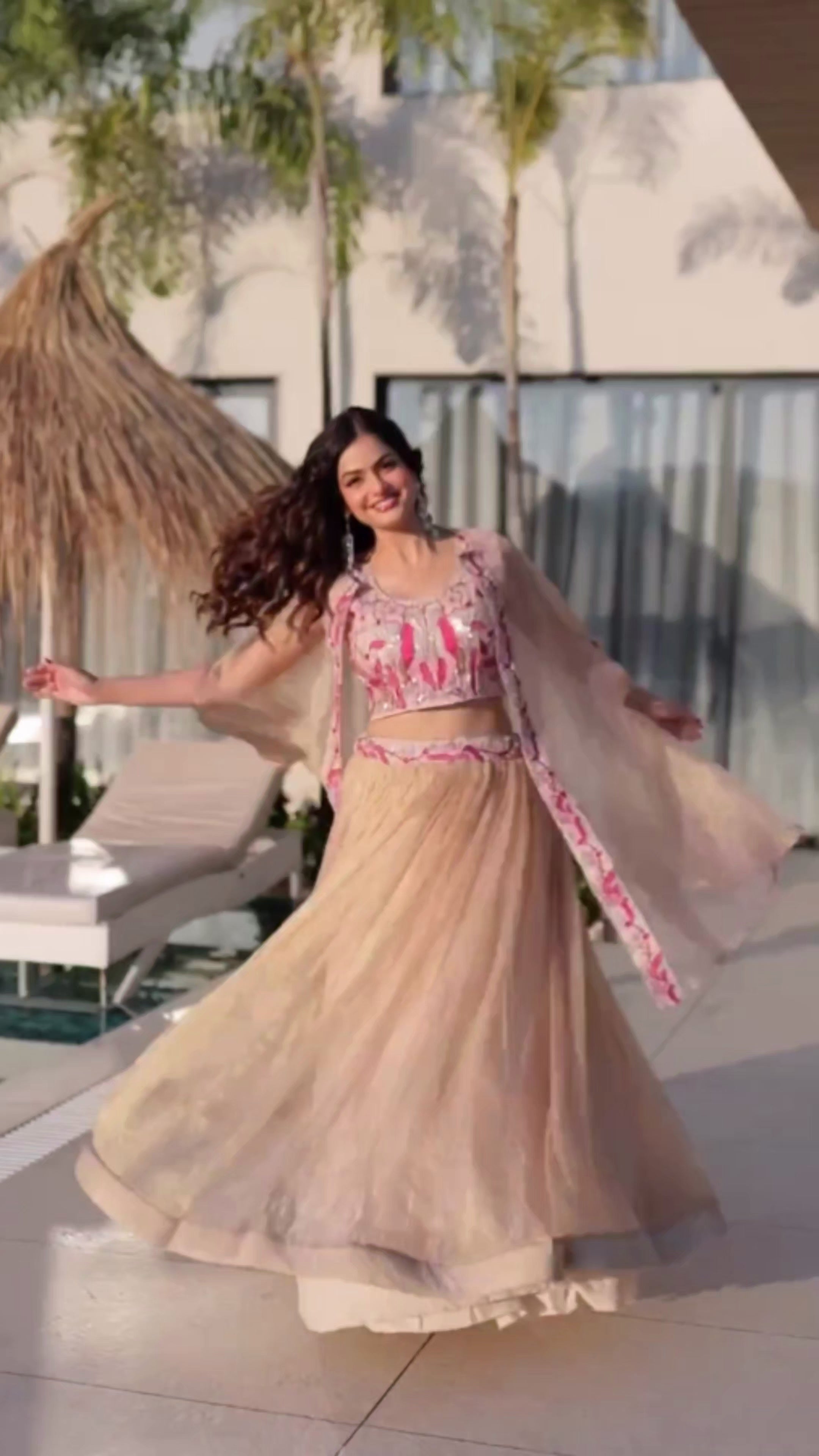 Nayoora Cream Sindur Silk Shrug Lehenga Set