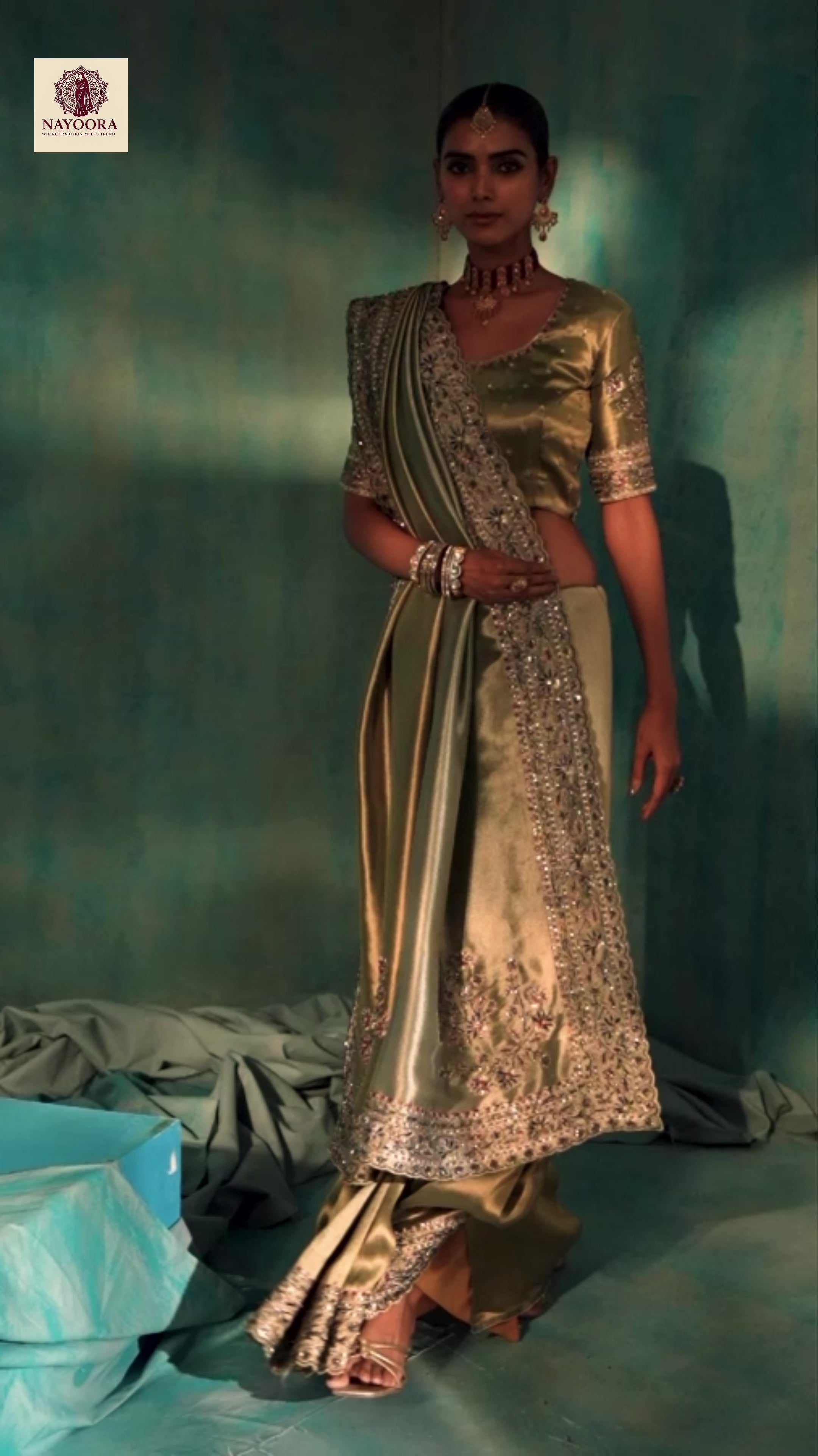 Nayoora Shahi Poshak Artisanal Gold Banarasi Silk Saree