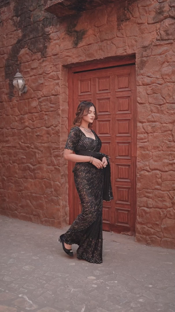 Nayoora Regal Velvet Aureliaa Bead Work Saree Set