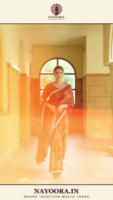 Nayoora Burnished Rust Maroon Foilwork Two-Tone Satin Silk Saree