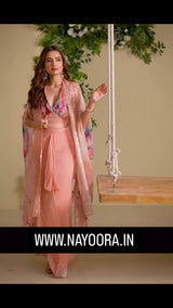 Nayoora Pink Floral Chinon Silk Designer Fusion Set