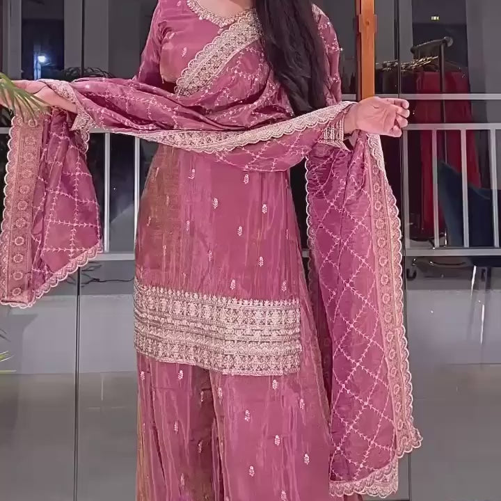 Nayoora Dusty Pink Jimmy Choo Palazzo Suit – Ready-to-Wear Sequin Work