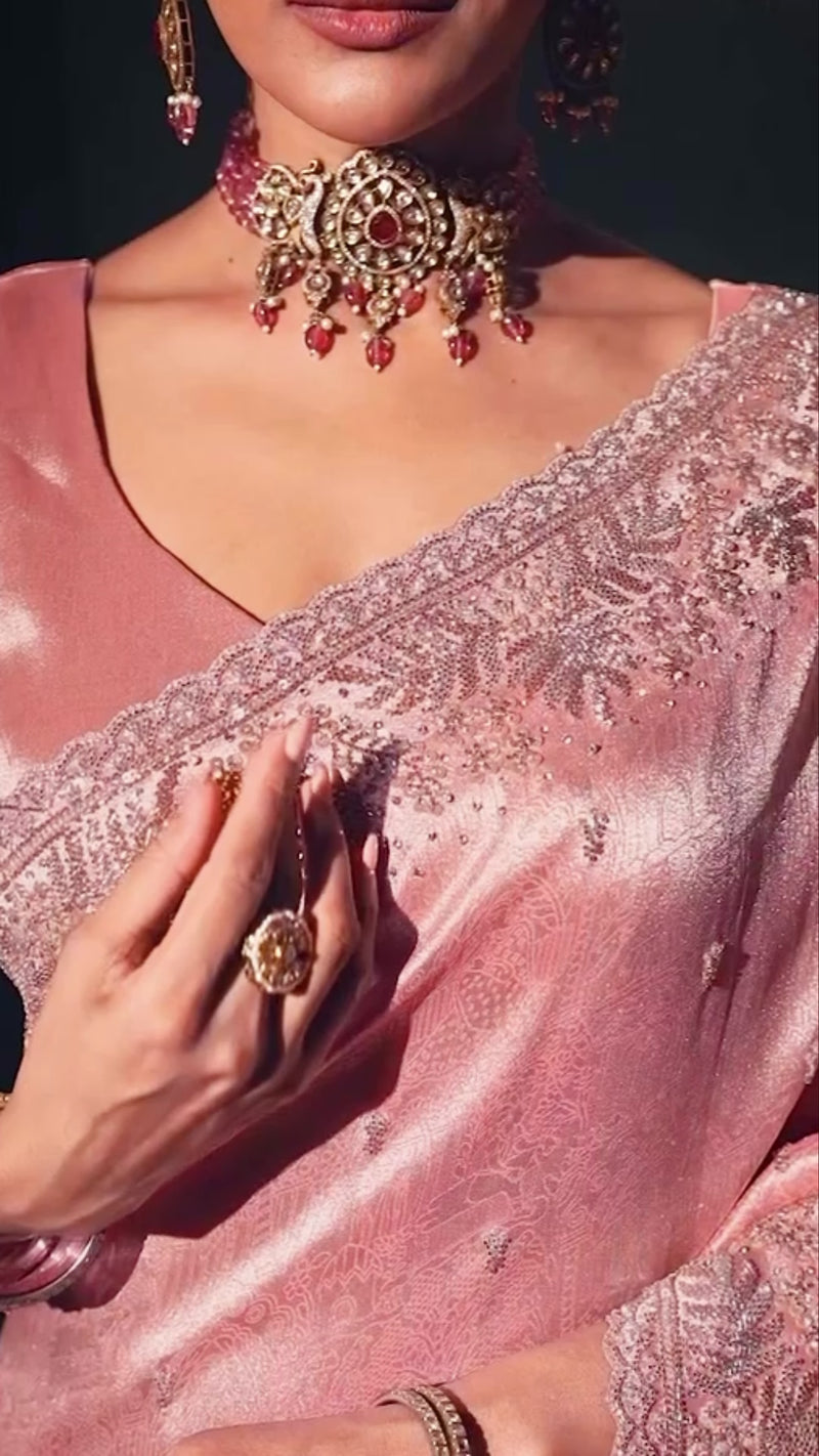 Nayoora Blush Pink Silk Saree with Zari Border