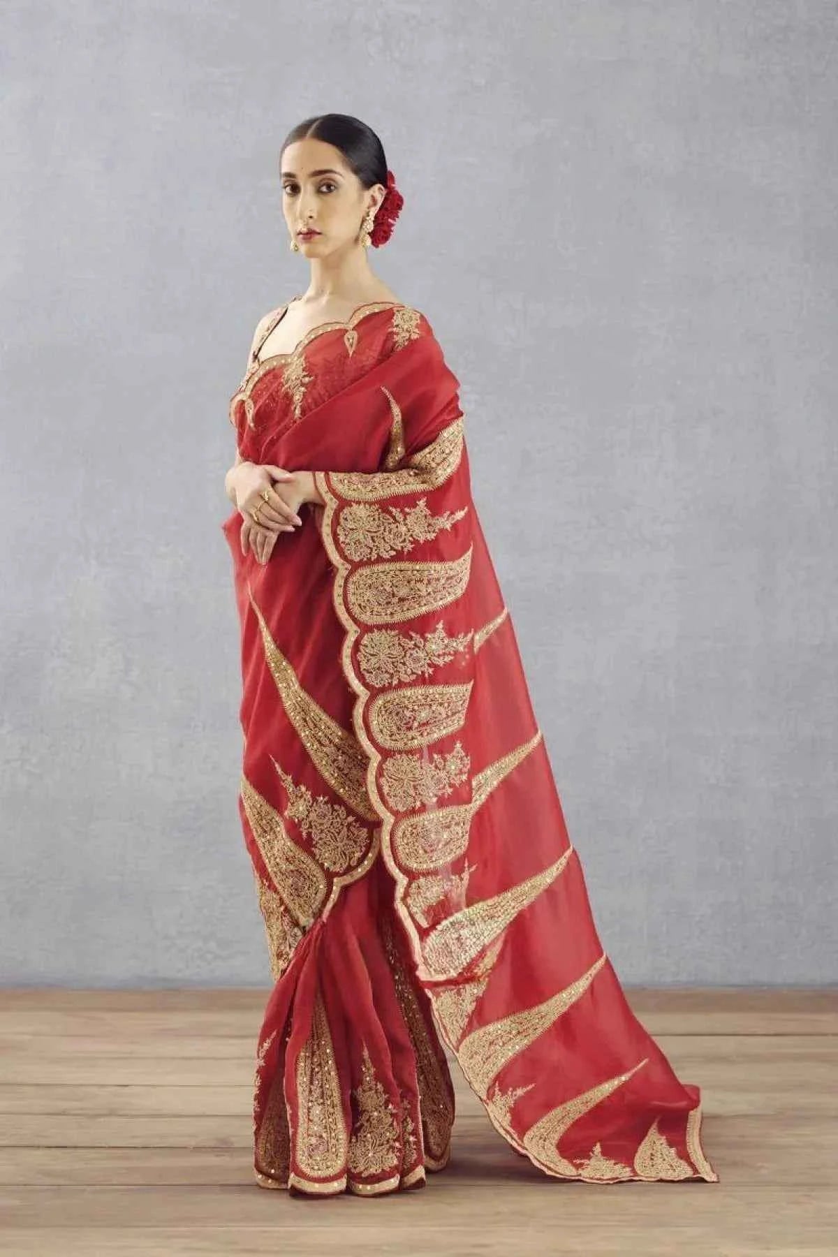 Red Organza Saree – Heavy Sequin & Cutwork Embroidery - Nayoora