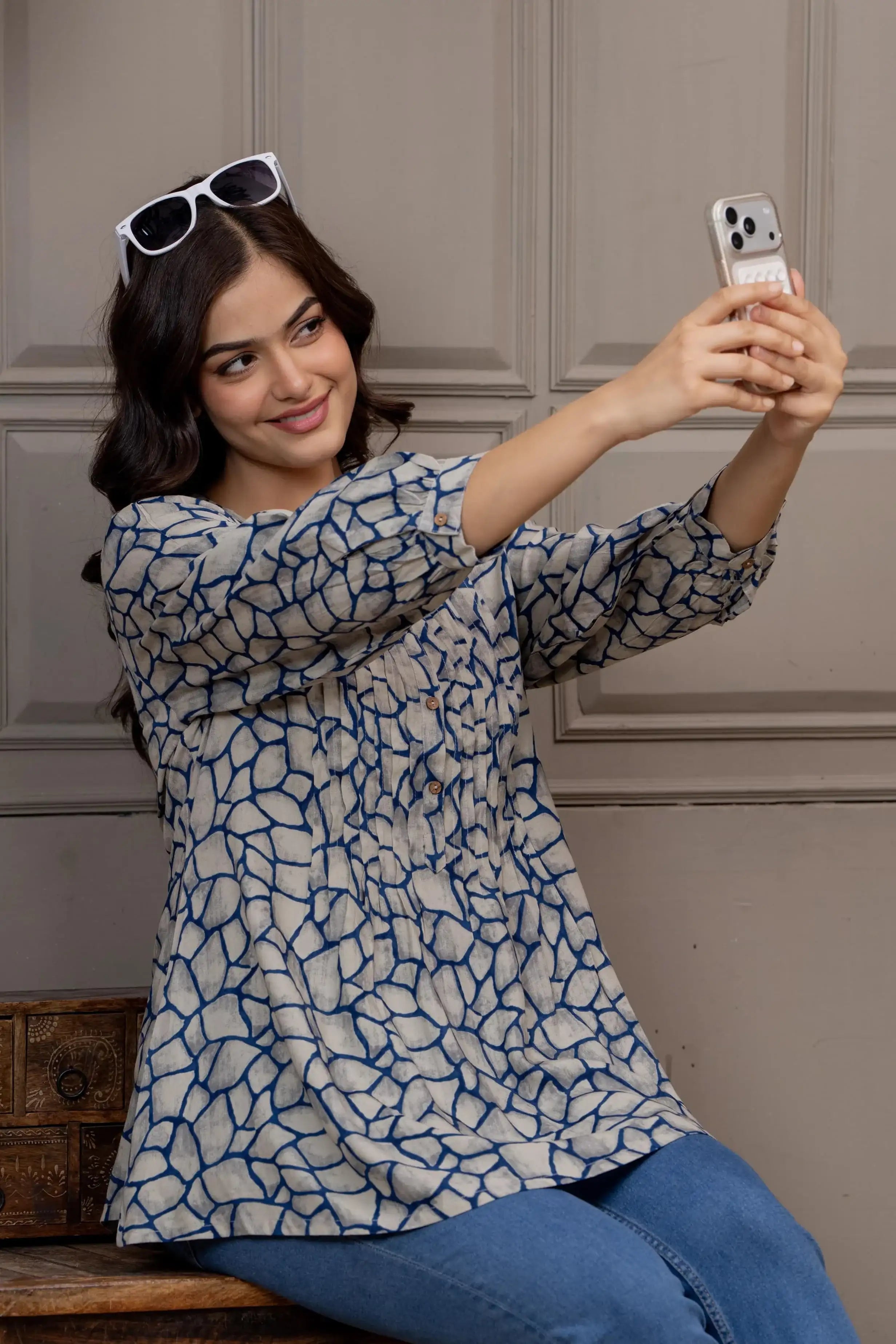 Nayoora Blue Slate Cotton Tunic Top