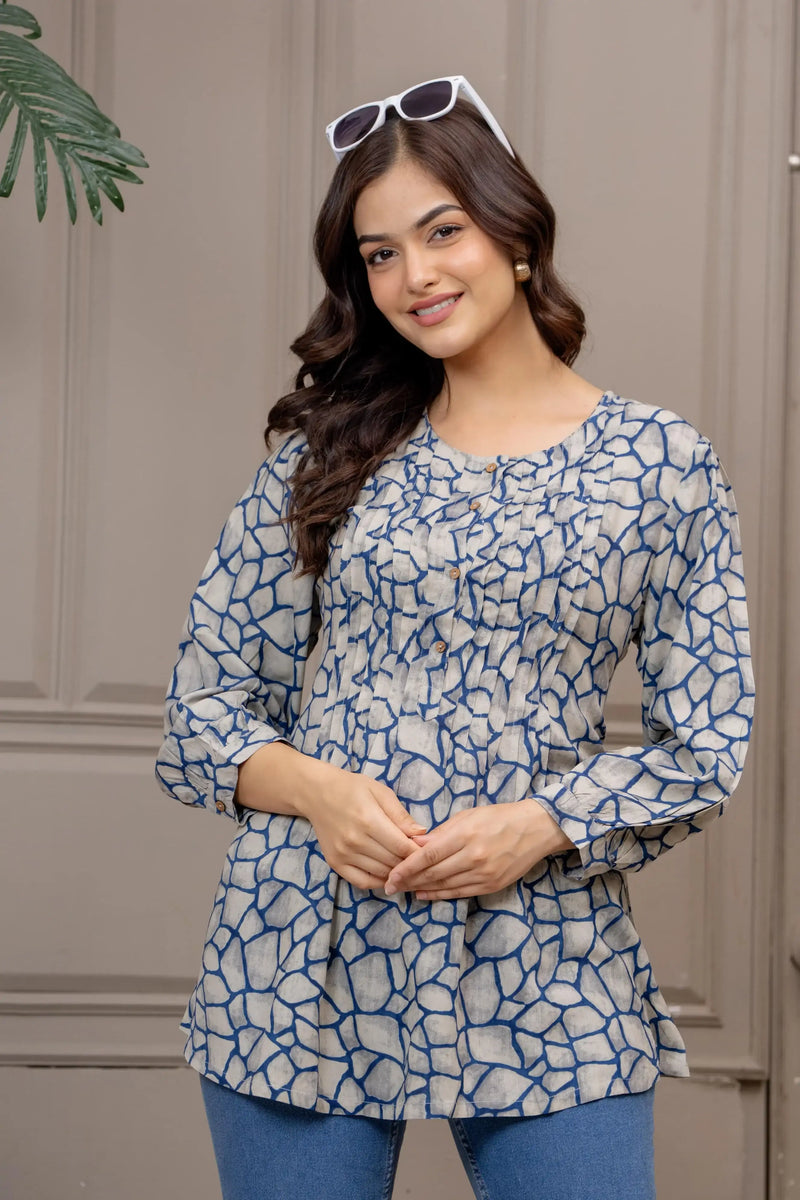 Nayoora Blue Slate Cotton Tunic Top