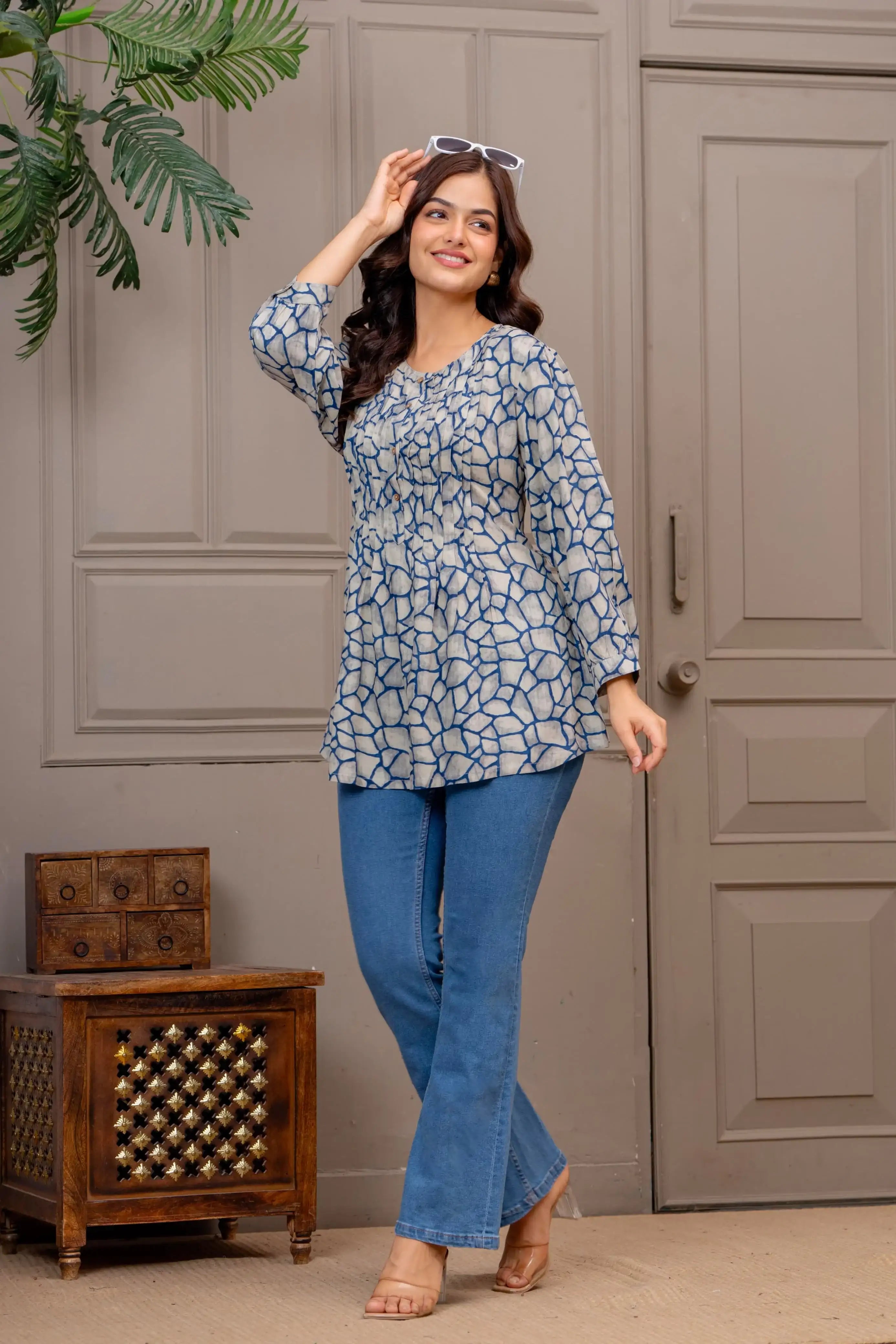 Nayoora Blue Slate Cotton Tunic Top