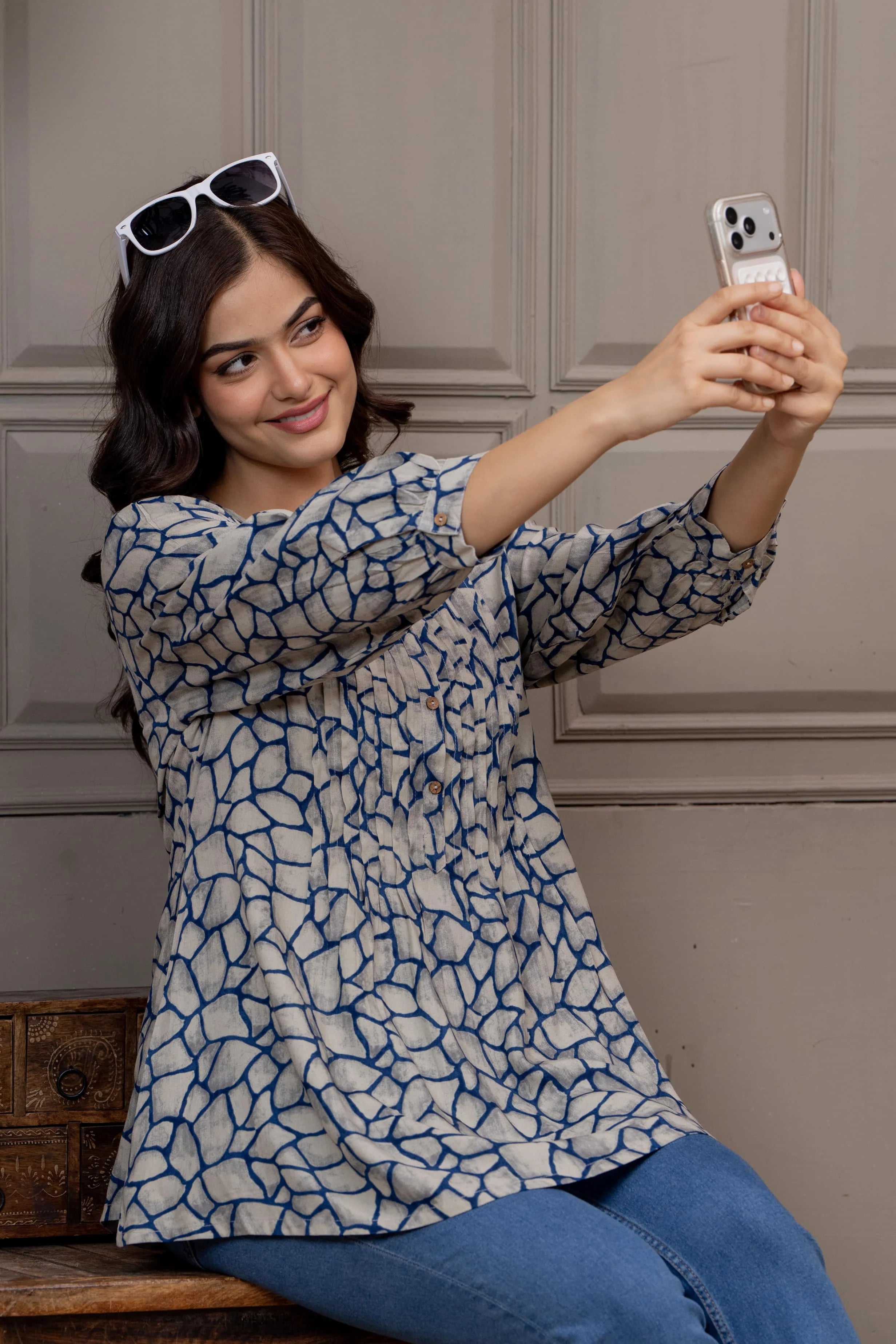 Nayoora Blue Slate Cotton Tunic Top