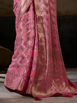 Nayoora Rose Pink Khaddi Georgette Hand-Dyed Meenakari Saree