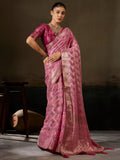 Nayoora Rose Pink Khaddi Georgette Hand-Dyed Meenakari Saree