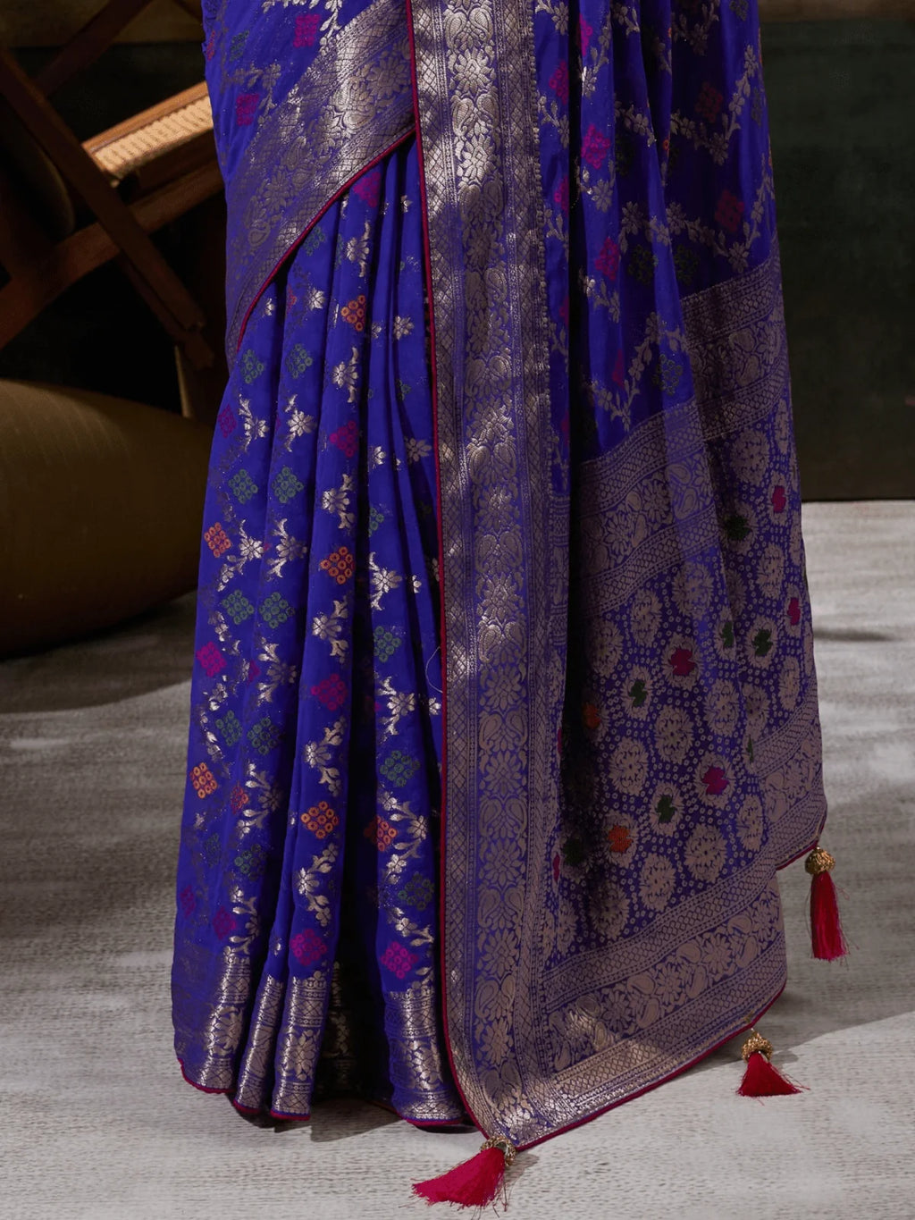 Nayoora Royal Blue Khaddi Georgette Hand-Dyed Meenakari Saree