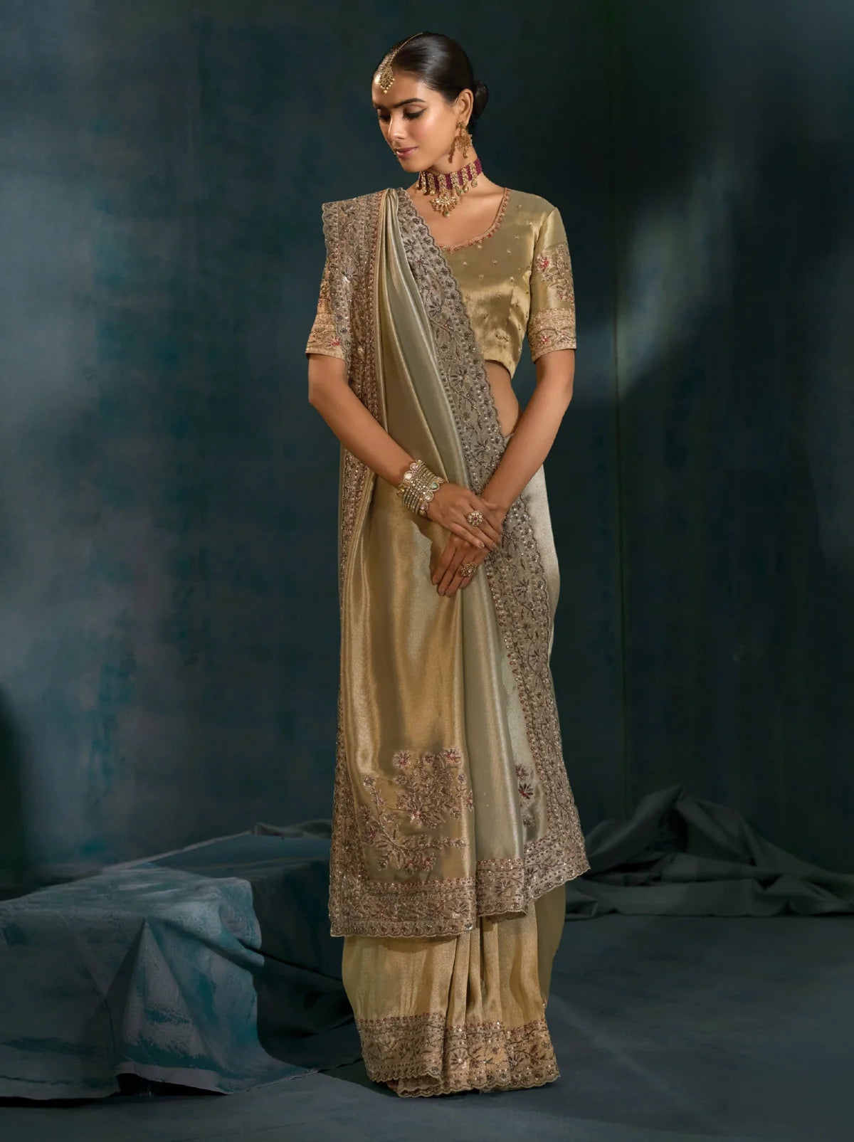 Nayoora Shahi Poshak Artisanal Gold Banarasi Silk Saree