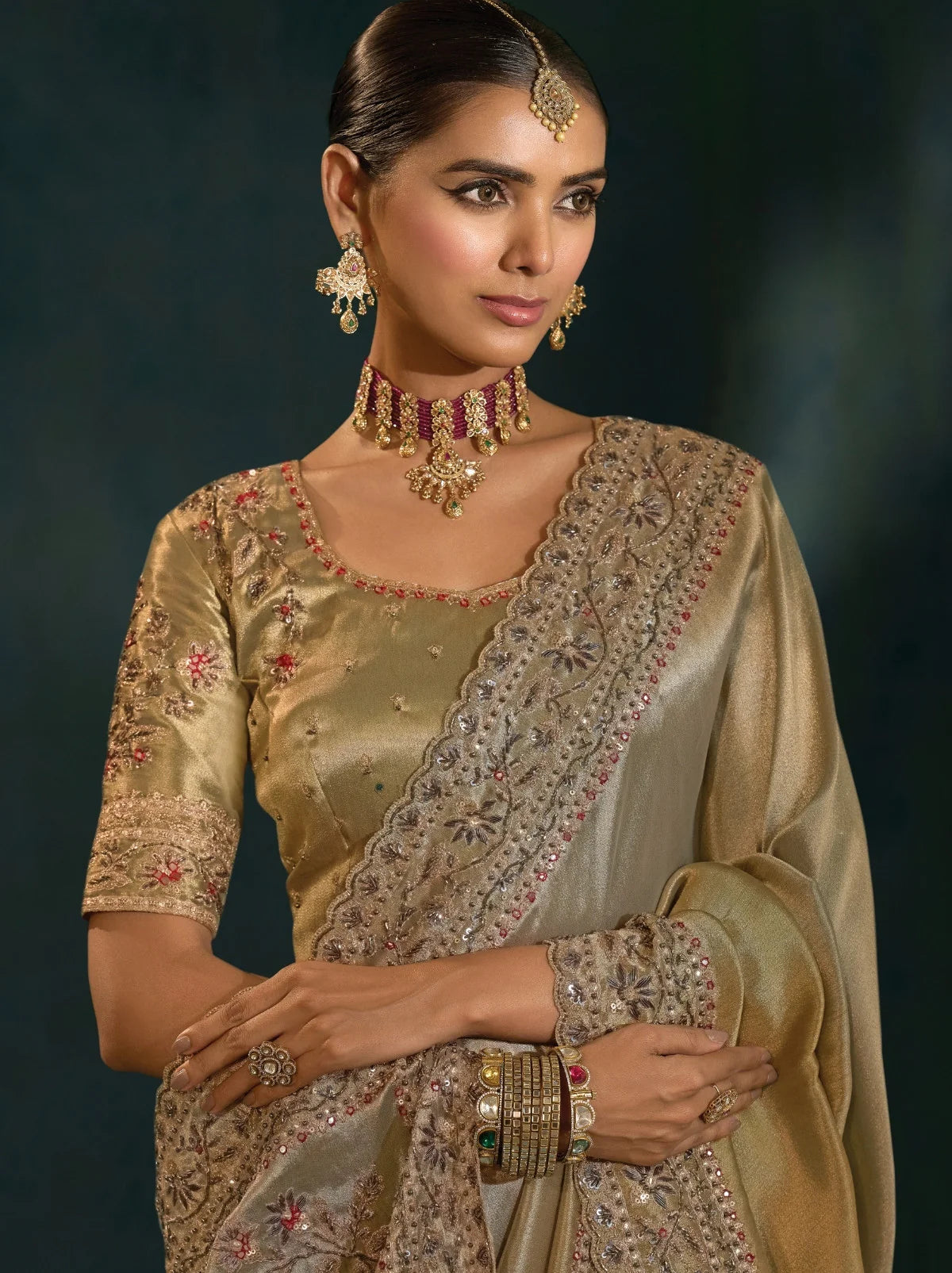 Nayoora Shahi Poshak Artisanal Gold Banarasi Silk Saree
