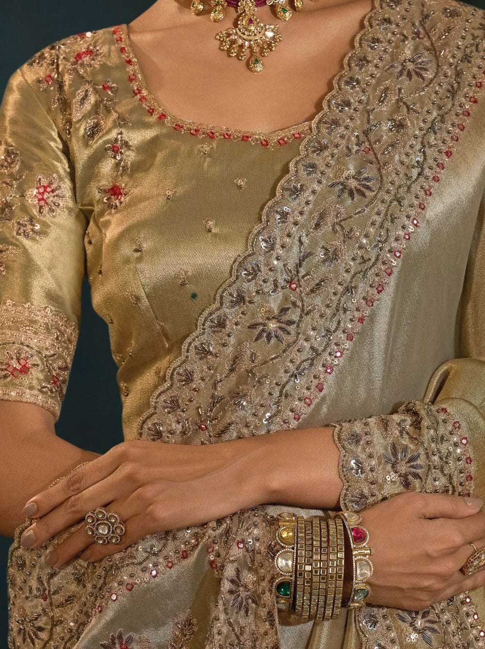 Nayoora Shahi Poshak Artisanal Gold Banarasi Silk Saree