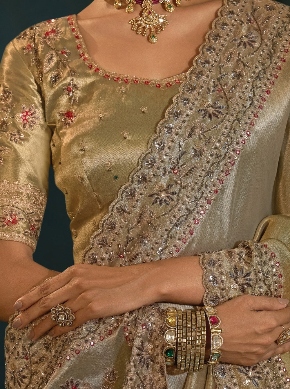 Nayoora Shahi Poshak Artisanal Gold Banarasi Silk Saree