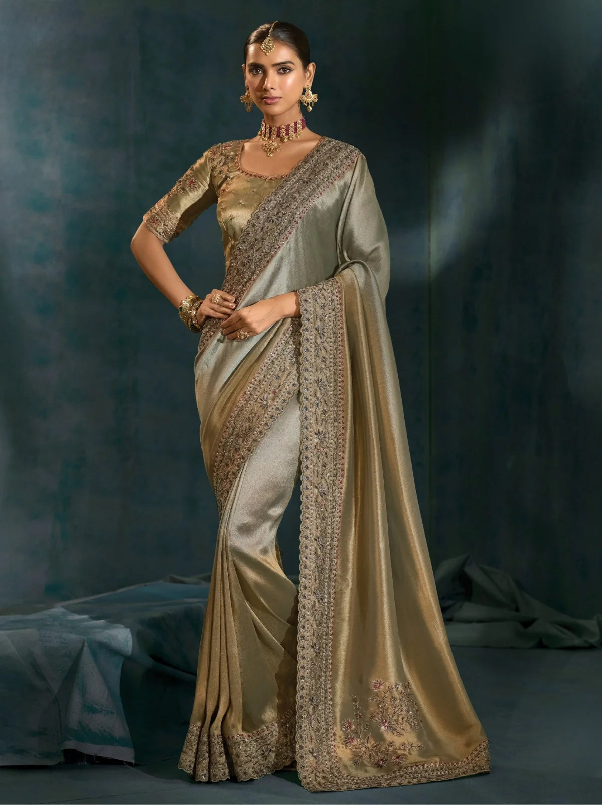 Nayoora Shahi Poshak Artisanal Gold Banarasi Silk Saree