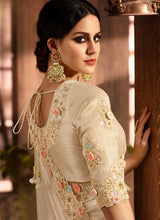 Nayoora Ivory Cream Fancy Saree with Zari Embroidery & Floral Blouse